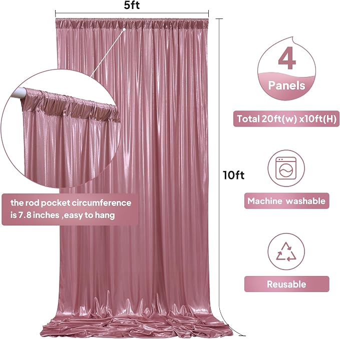 20ftx10ft Rose Gold Sequin Backdrop Curtain Panels for Parties, Wrinkle Free Glitter Photo Backdrop Drapes 4 Panels 5x10FT Shimmer Back Drop Cloth for Wedding Birthday Christmas Photography Background
