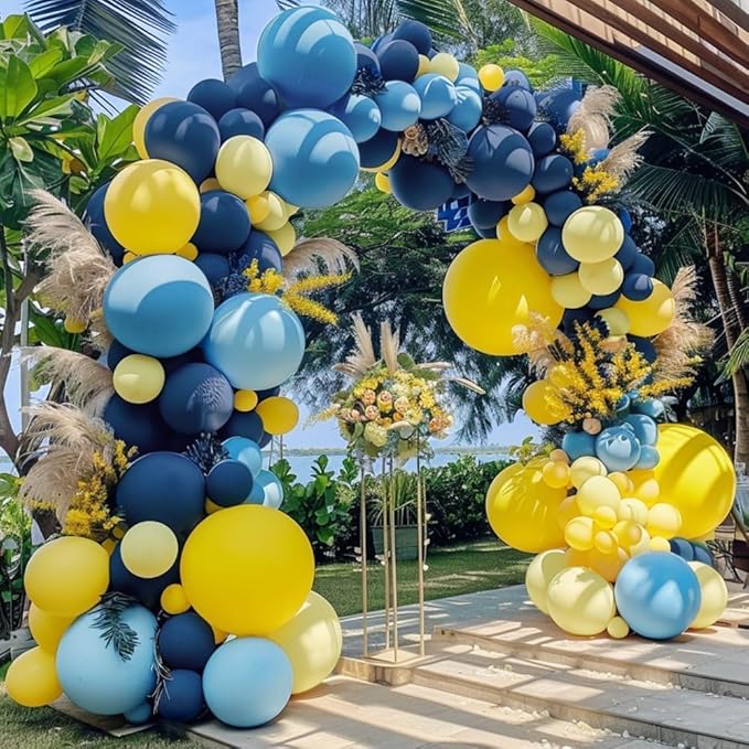 Captank Blue and Yellow Balloons Navy Royal Blue Balloon Garland Arch Kit For Happy Birthday Summer Baby Shower Bridal Shower Lemon School Banana Party Decorations