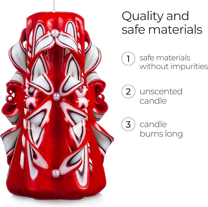 Carved Candles - Handmade Decorative Large Candle – Tall Long Burning Cute Spiral Candles for Women – Table Candle for Home Decor, Cozy Cottage Core Gift - Christmas Gift for Mom - Red