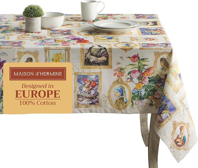 Maison d' Hermine Table Cloth Square Table 100% Cotton 54 x 54 Inches Tablecloth Reusable Decorative for Dining Kitchen Room Farmhouse Party Home Hotel Restaurant Spring Summer - Masterpiece