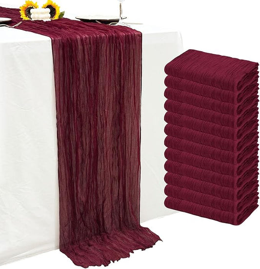 12Pack Wine Red Table Runner 10Ft Burgundy Cheesecloth Table Runners Long Cheese Cloth Table Runners for Wedding Party Bridal Shower Thanksgiving Christmas
