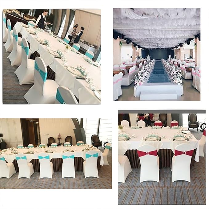 Spanedx Gold Chair Sashes 50 Pack for Wedding Party Elastic Chair Bands Bows Decorations, Without White Chair Covers (Metallic Gold)