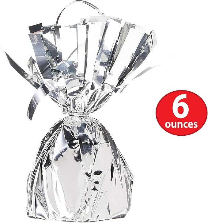 Beistle 12-Pack Metallic Wrapped Balloon Weights, Silver Party Decor for Table & Centerpieces, Special Event Decorations for Festive Celebrations, 6 Oz.