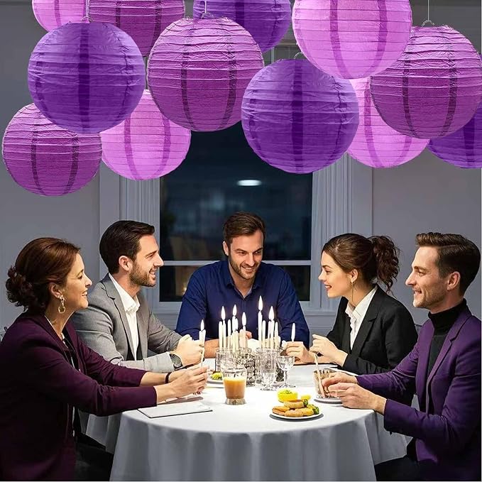 Purple Paper Lanterns 12Pcs Hanging Lanterns for Birthday Party, Wedding, Home Decor, Baby Shower Festive Decoration