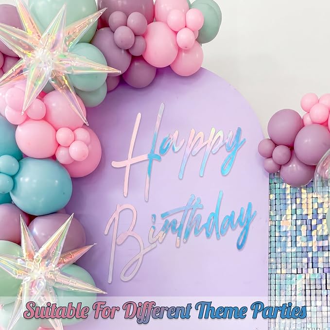 Yousoontic Happy Birthday Sign for Backdrop Large Happy Birthday Sticker Letter Acrylic Mirror Decal for Balloon Arch Wall Kpop Party, Peel off Acrylic Film(23 x 20 Inches,Classic,Dazzling Laser)