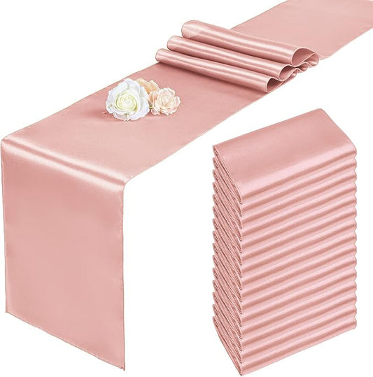 Pesonlook 15 Pack Rose Gold Satin Table Runners for Wedding 12 x 108 Inch Long Table Runners for Rectangle Round Tables,Smooth Table Runner Birthday Party Banquets Decoration