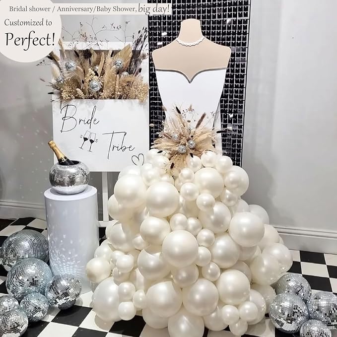 Kozee Pearl White Double-Stuffed Balloons different sizes 63pcs18/10/5 inch 2layer pearl white sand balloon Garland kit For bridge to be Wedding women Birthday baby shower anniversary decorations
