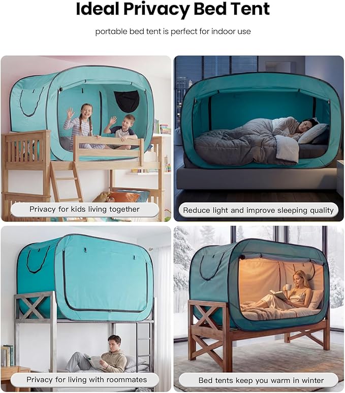 ANC POP Bed Tent Twin Bed Canopy Portable Dream Tent for Adult Indoor Sleeping Tents with 2 Doors Breathable Private Space Tents, Teal
