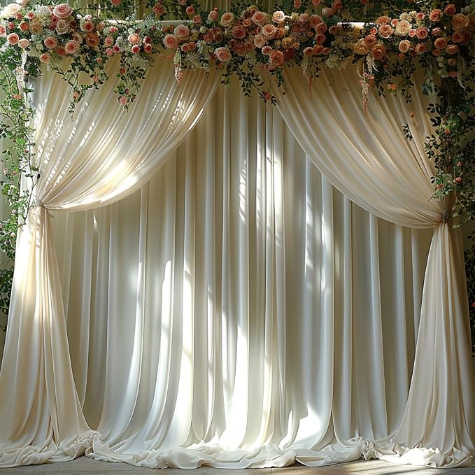 20x10ft Wrinkle Free Ivory Backdrop Curtain for Parties Soft Fabric Drapes Wedding Ivory Curtain Backdrop for Birthday Party Decorations Background for Photography 5x10ft,4 Panels