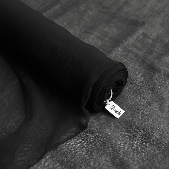 New Star Fabrics Chiffon Fabric, Continuous 60" Wide (30ft) Sheer Material, 100% Soft Polyester, Ideal for Wedding, Party, Event Decor, Draping, and Dresses (Black, 50 Yards)