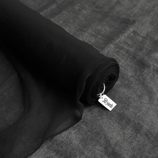 New Star Fabrics Chiffon Fabric, Continuous 60" Wide (30ft) Sheer Material, 100% Soft Polyester, Ideal for Wedding, Party, Event Decor, Draping, and Dresses (Black, 50 Yards)