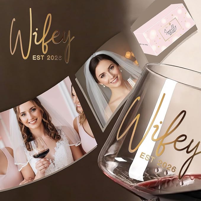 Cute Wedding Engagement Day Gifts Idea for Bridal Shower Est 2026,Wifey Wine Glass Bride to Be Sash Veil for Bachelorette Party Decorations,Future Mrs Decorations Set for Women and Girls