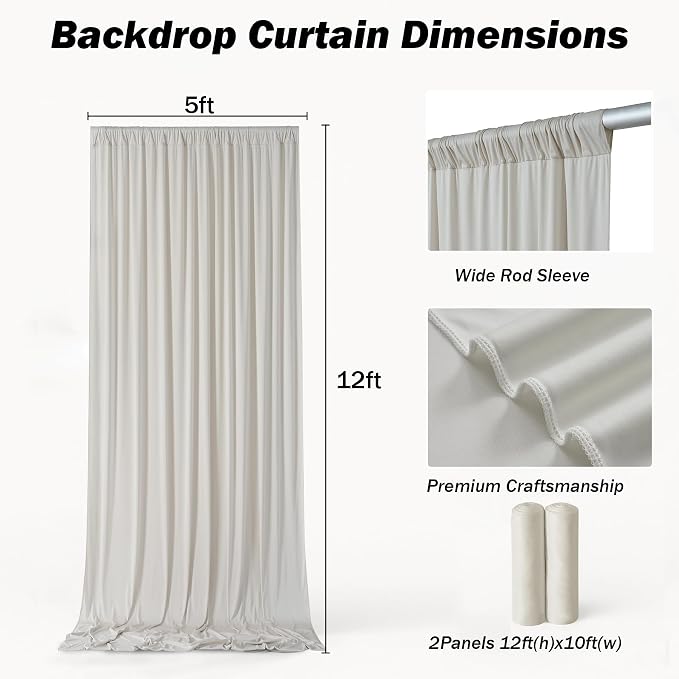 10ft×12ft Beige Backdrop Curtain for Wedding Parties, 2 Panels Wrinkle Free Polyester Photo Backdrop Drapes Back Drop Cloth for Birthday Photography Background