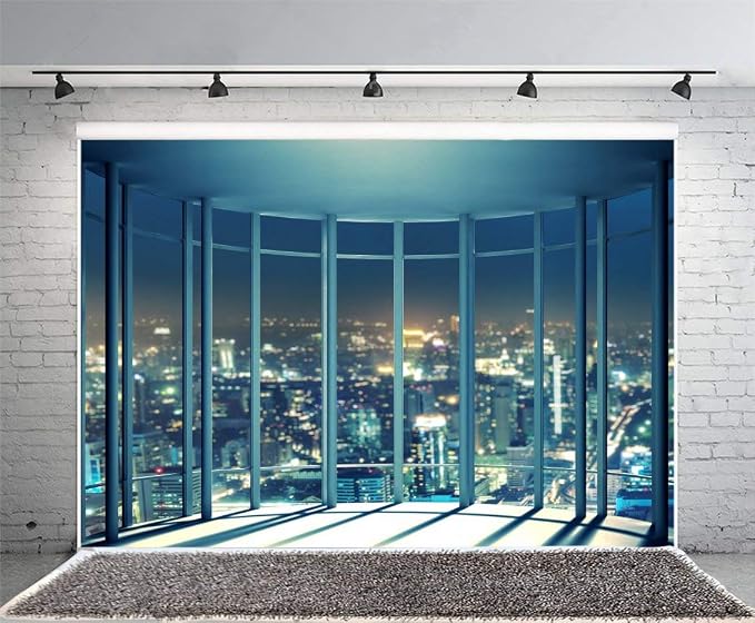Yeele Photography Backdrops - Photo Background - 15x10ft French Window New York City Night View Office Building Backdrop Picture Lover Adults Photo Booth Shooting Studio Props