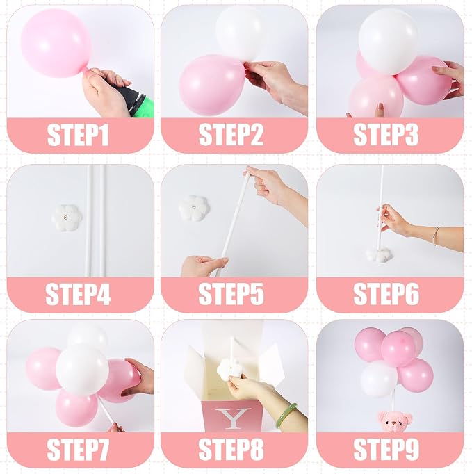 Lenwen 3 Sets Jungle Animal Decoration for Baby Shower Letter Boxes Baby Shower Table Centerpiece Stuffed Animals Balloon with Stand Plush Boxes for Party(Pink,Bear)