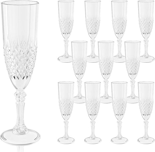 Plastic Champagne Flutes, Champagne Glasses Bulk, Reusable Unbreakable Acrylic Wine Glasses Goblets for Weddings Bachelor Parties Toasting Bridal Shower (12,Transparent)
