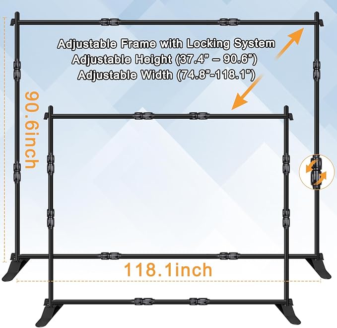 Backdrop Banner Stand, 10x8FT Heavy Duty Adjustable Step and Repeat Stand