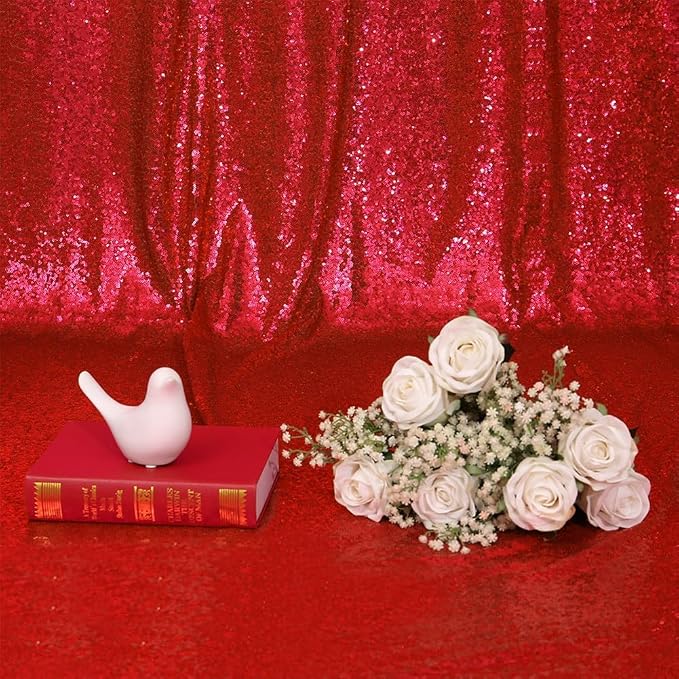 Eternal Beauty Red Sequin Backdrop, 20x10 Ft Glitter Background Curtains for Mother's Day Christmas Shimmer Photography Party Wedding Birthday Back Drop Decor