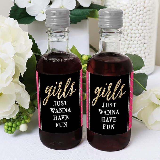 Big Dot of Happiness Girls Night Out - Mini Wine and Champagne Bottle Label Stickers - Bachelorette Party Favor Gift for Women and Men - Set of 16 (Pack of 2)