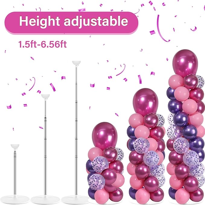 2 Sets Pink and Purple Balloon Column Stand Kit with 102 Balloons Adjustable Balloon Tower Stand with Bases for Floor Confetti Balloons Column Kit for Graduation Birthday Appreciation Party Decor