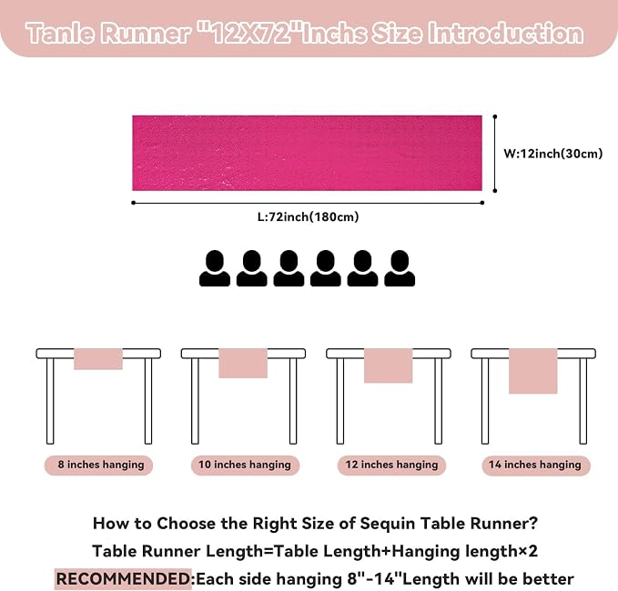 Sugargirl 10 Packs 12 x 72 inches Sequin Table Runner, Glitter Hot Pink Table Runner for Birthday Party Supplies Wedding Holiday Celebration Event Decorations