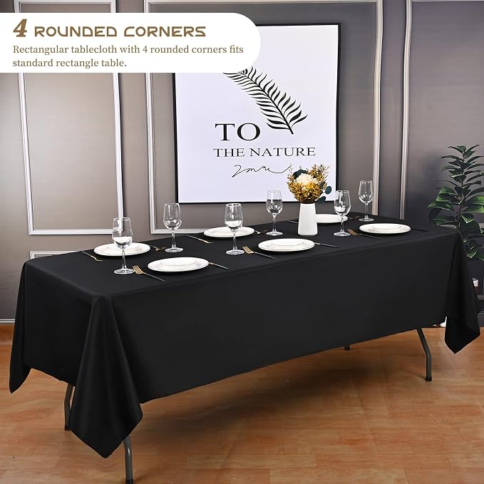 4 Pack Black Tablecloth - 60 x 102 Inch Rectangle, Wrinkle Resistant Washable Polyester Table Cover for Wedding, Dining Table, Buffet Parties and Camping