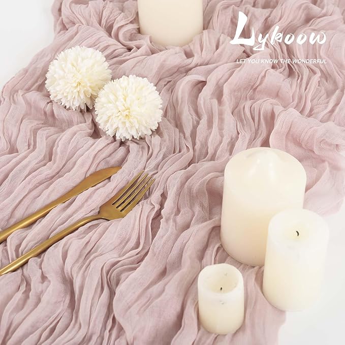 16 Packs Cheesecloth Table Dusty Pink, 10Ft x 35" Gauze Boho Wedding Table Runner Decoration, Wedding Table Decor Table Cloth for Wedding Party Bridal Shower Table