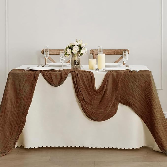 8 Pack Brown Cheesecloth Table Runner 21x120 Inch Gauze Table Runners Reusable Polyester 10ft Boho Rustic Cheese Cloth Table Runner for Wedding Party Baby Shower Birthday