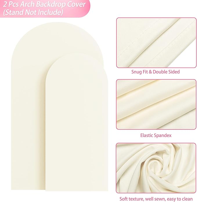 Wokceer Wedding Arch Backdrop Cover 7.2FT, 6FT Spandex Fitted Ivory Arch Covers 2 Set Round Top Chiara Arches Backdrop Cover for Birthday Party Ceremony Banquet Decoration