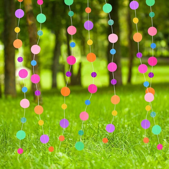 Outus 10 Pieces Colorful Circle Garland Banner Hanging Paper Dot Decorations for Classroom, Birthday Party, Baby Shower, Wedding Backdrop & Photo Booth Graduation Decor (Rainbow)