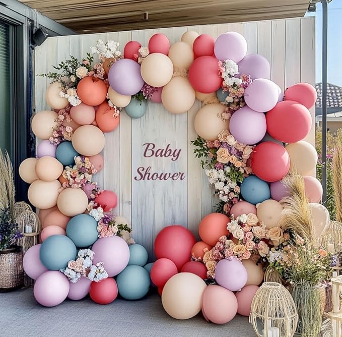 Pastel Balloon Garland Double Stuffed Dusty Pink Blue Cream Balloon Light Purple Pink Nude Latex Balloons Arch Kit for Wild Flower Gender Reveal Baby Shower Tea Birthday Decorations