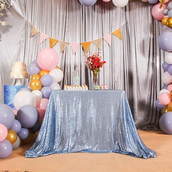 Juya Delight Baby Blue Sequin Tablecloth Rectangular‌ 60" x 102" Sparkly Glitter Table Cloth for Wedding Birthday Party Festival Ceremony Cake Dessert Table Decoration