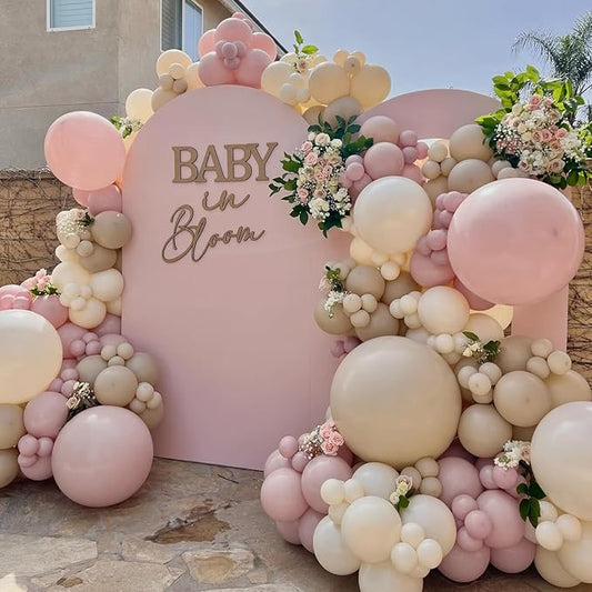 Boho Dusty Pink Balloon Arch Garland Kit 135Pcs Neutral Pink White Sand Ivory Nude Balloons for Girls Baby Shower Birthday Wedding Gender Reveal Party Decorations
