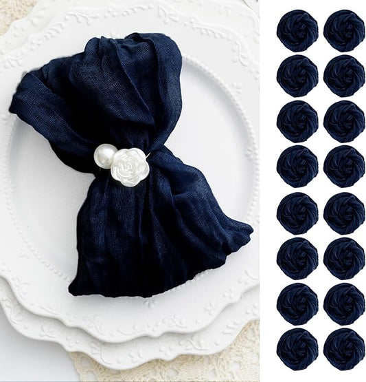 100 Pack Navy Blue Cheesecloth Napkins Washable Set of 100 Navy Blue Cloth Napkins 21x21 Inches Rustic Boho Cotton Gauze Dinner Table Napkins for Wedding Bridal Baby Shower Summer Party Table Decor