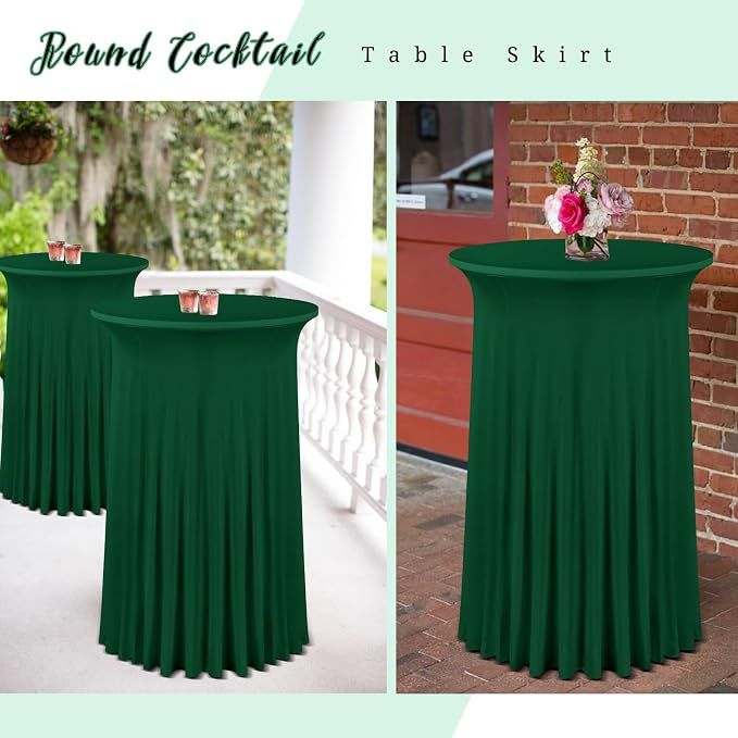 fani 6 Packs 32"x 43" Round Cocktail Table Skirt, Spandex Fitted High Top Table Skirt, Spandex Stretch Cocktail Tablecloth for Wedding Party Bar Banquet Birthday Tables(Emerald Green)