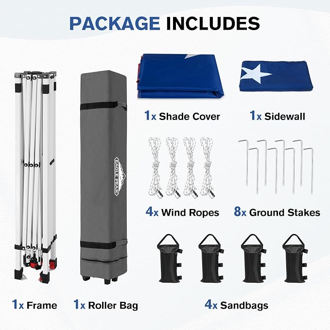 EAGLE PEAK Commercial Canopy 10x10 Pop Up Canopy Tent with 1 Sidewall, Easy Setup Heavy Duty Instant Event Shelter for Vendors & Markets, Outdoor Sun Shade, American Flag