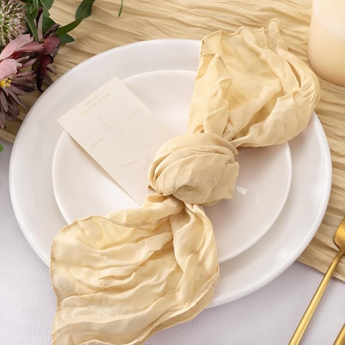 50 Pack Champagne Cheesecloth Napkins Washable Spring Summer Cloth Napkins Set of 50 Bulk 21x21 Inches for Wedding Baby Bridal Shower Birthday Dinner Party Table Decor