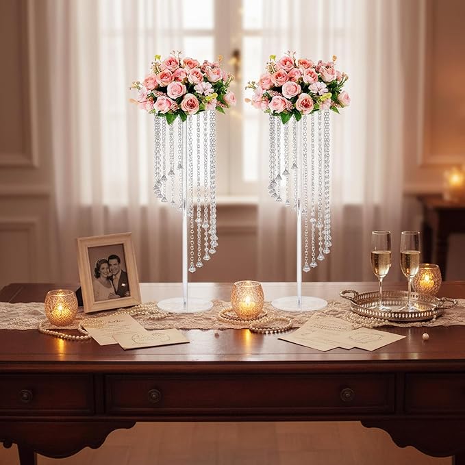 10 Pcs 31.5" Clear Acrylic Tall Flower Vases - Cylinder Pedestal Stands for The Table Centerpieces for Parties, Chandelier Crystals Decorative Flower Stand, Wedding, Celebration, Home Decoration