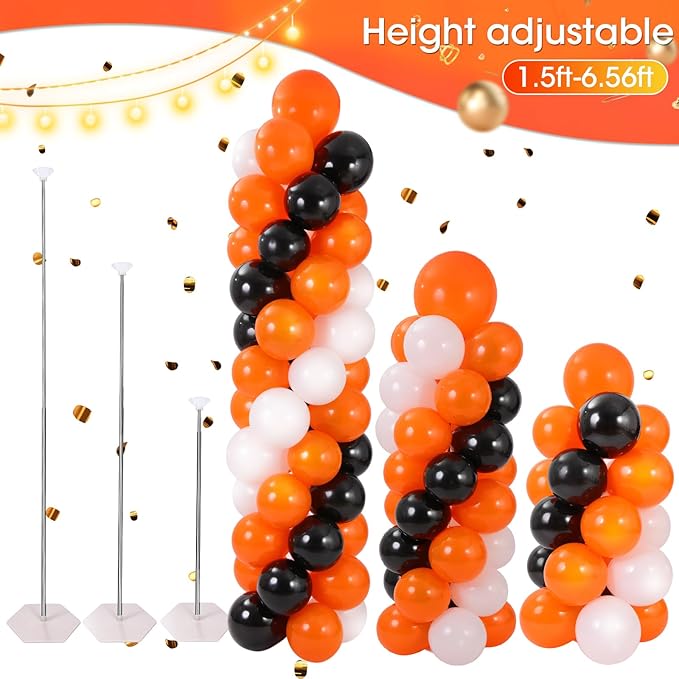 Balloon Column Stand with 102Pcs Balloons, Halloween Balloon Column Kit Set of 2, Metal Balloon Tower Stand with Base for Floor, Height Adjustable from 1.57 to 7 Ft, For Party Decorations