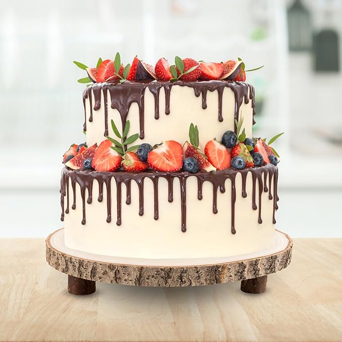 Ruizhihu Wood Cake Stand, 10-11 Inch Wood Slice With Legs, Rustic Slice Cake Stand, for Wedding Table Centerpieces, Woodlandthemed Parties, Event, Birthday Party