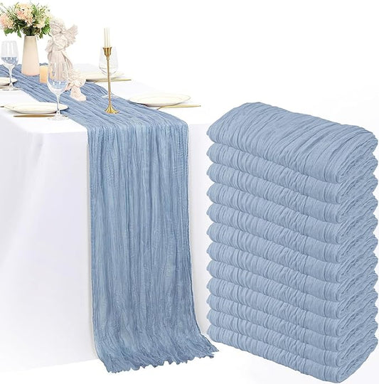 12 Pack Dusty Blue Cheesecloth Table Runner, 35x120 Inch Easter Spring Boho Gauze Table Runner 10Ft Long Rustic Sheer Blue Cheese Cloth Table Decor for Wedding Party Baby Shower Christmas