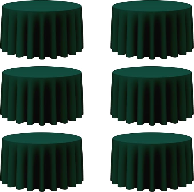 BRILLMAX 6 Pack Hunter Green Round Tablecloths 120 Inch for 60” Tables - 150 GSM Polyester Fabric, Floor Length Drop, Water, Stain & Wrinkle Resistant Cloth Cover for Wedding Reception Banquet Dining