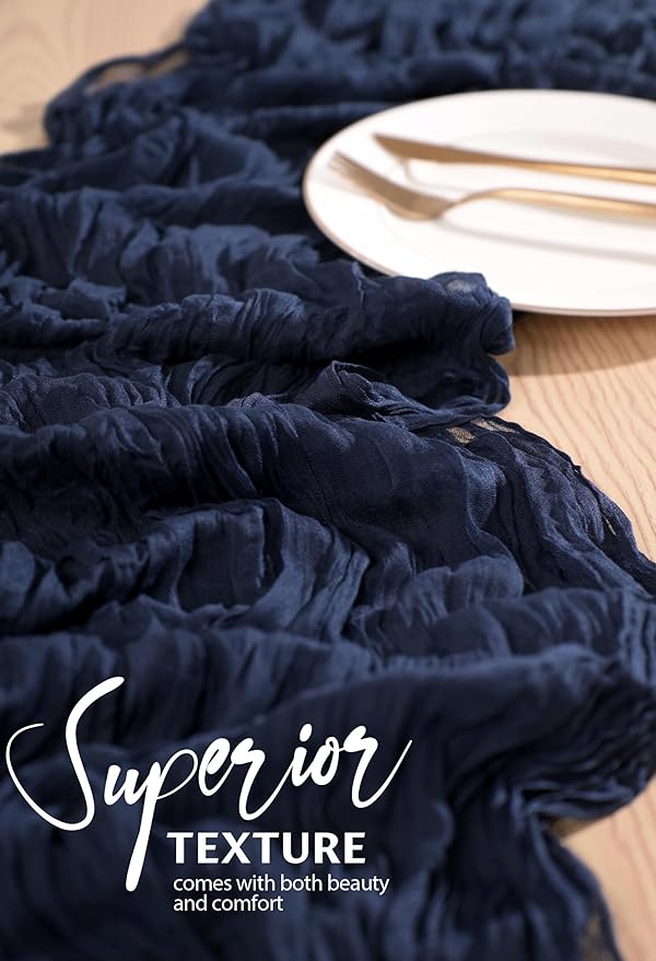 1 Pack Cheesecloth Table Runner 10FT Navy Blue Table Runner Boho Gauze Cheese Cloth Table Runners Long Rustic Sheer Table Decorations for Wedding Party Baby Bridal Shower Birthday Holiday Home