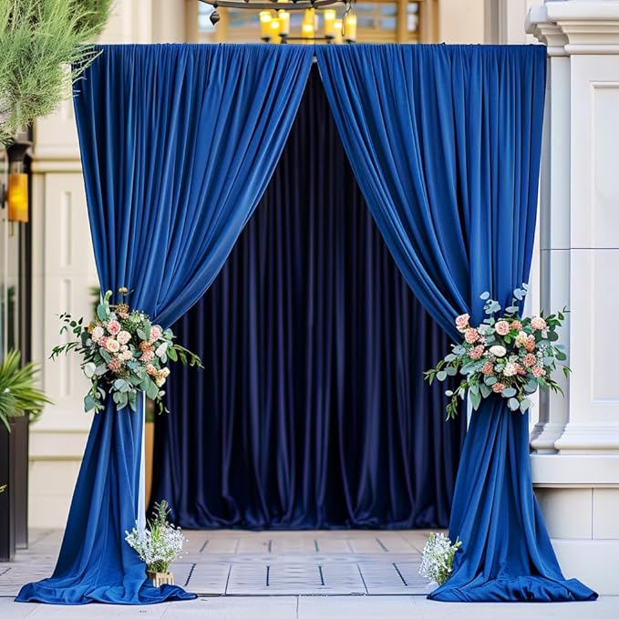 10ft x 10ft Wrinkle Free Royal Blue Backdrop Curtain for Parties, 2 Panels 5x10ft Silky Polyester Blue Photo Backdrop Drapes for Weddings Birthday Party Photography Background