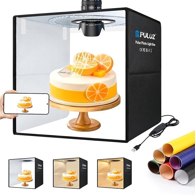 PULUZ 16x16 Inch High CRI≥95 Dimmable Light Box, 144 LED Photo Studio Lighting Kit with 6 Backdrops, Portable Shooting Tent for Product Photography