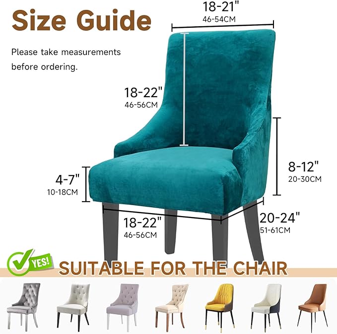Velvet Wingback Dining Chair Cover Soft Stretch Accent Chair Cover Slipcover Thick Plush Wing Back Chairs Covers Furniture Protect Washable Chairs Protector Covers for Dining Room (Peacock Blue, 4)