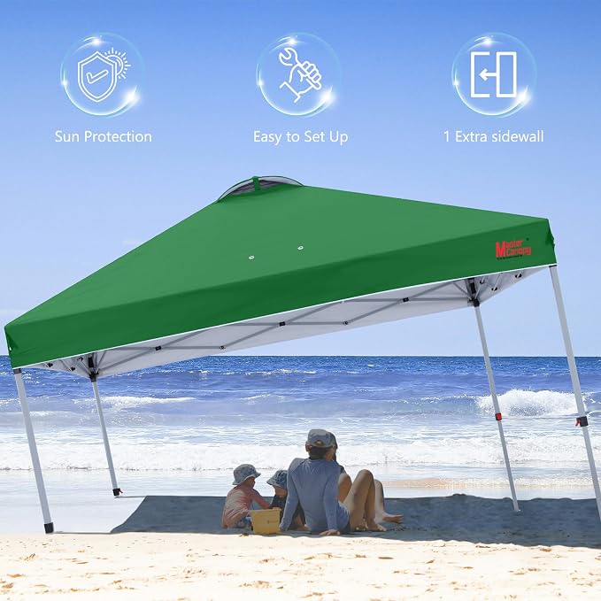MASTERCANOPY 8x8 Pop Up Canopy Tent with 1 Sidewall, 1 Person Setup Instant Shelter, Outdoor Portable Beach Canopy, 1 Roller Bag, 4 Sandbags, 4 Ropes, 8 Stakes (8x8, Forest Green)