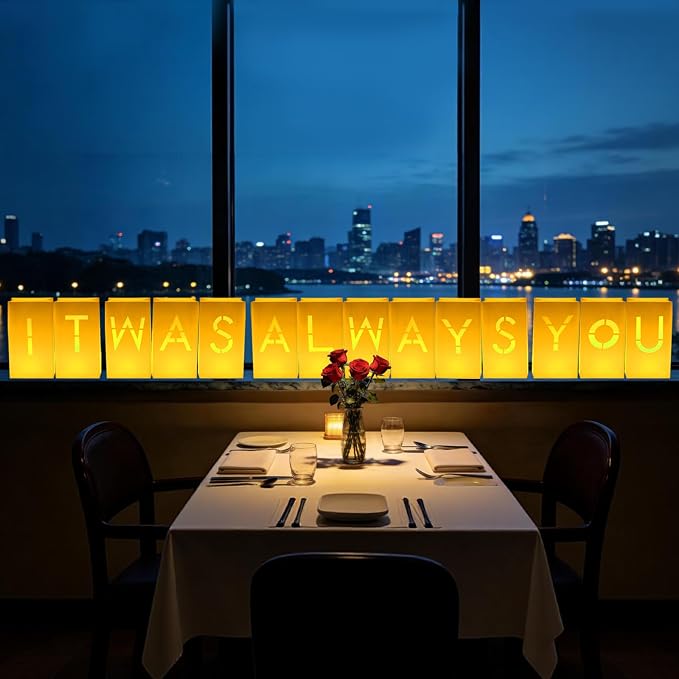 NEXAGEBIUS Valentines Day Decorations It Was Always You Sign Luminary Bags Light Up Letter Set with 2000PC Rose Petals and Candles for Anniversary Romantic Decorations Special Night Decor for Woman Man Girl