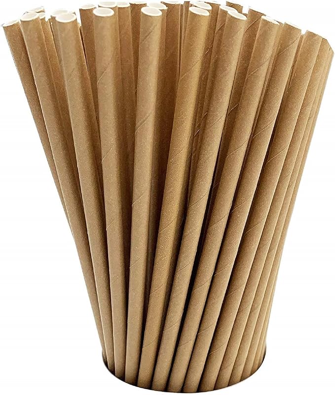GDMINLO 100 Pack Kraft Paper Straws Biodegradable co-Friendly Drinking Bulk for Party Supplies, Bridal/Baby Shower, Birthday, Mixed Drinks, Weddings, Restaurant, Food Service
