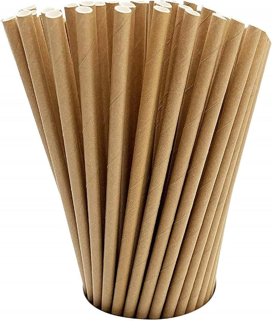 GDMINLO 100 Pack Kraft Paper Straws Biodegradable co-Friendly Drinking Bulk for Party Supplies, Bridal/Baby Shower, Birthday, Mixed Drinks, Weddings, Restaurant, Food Service